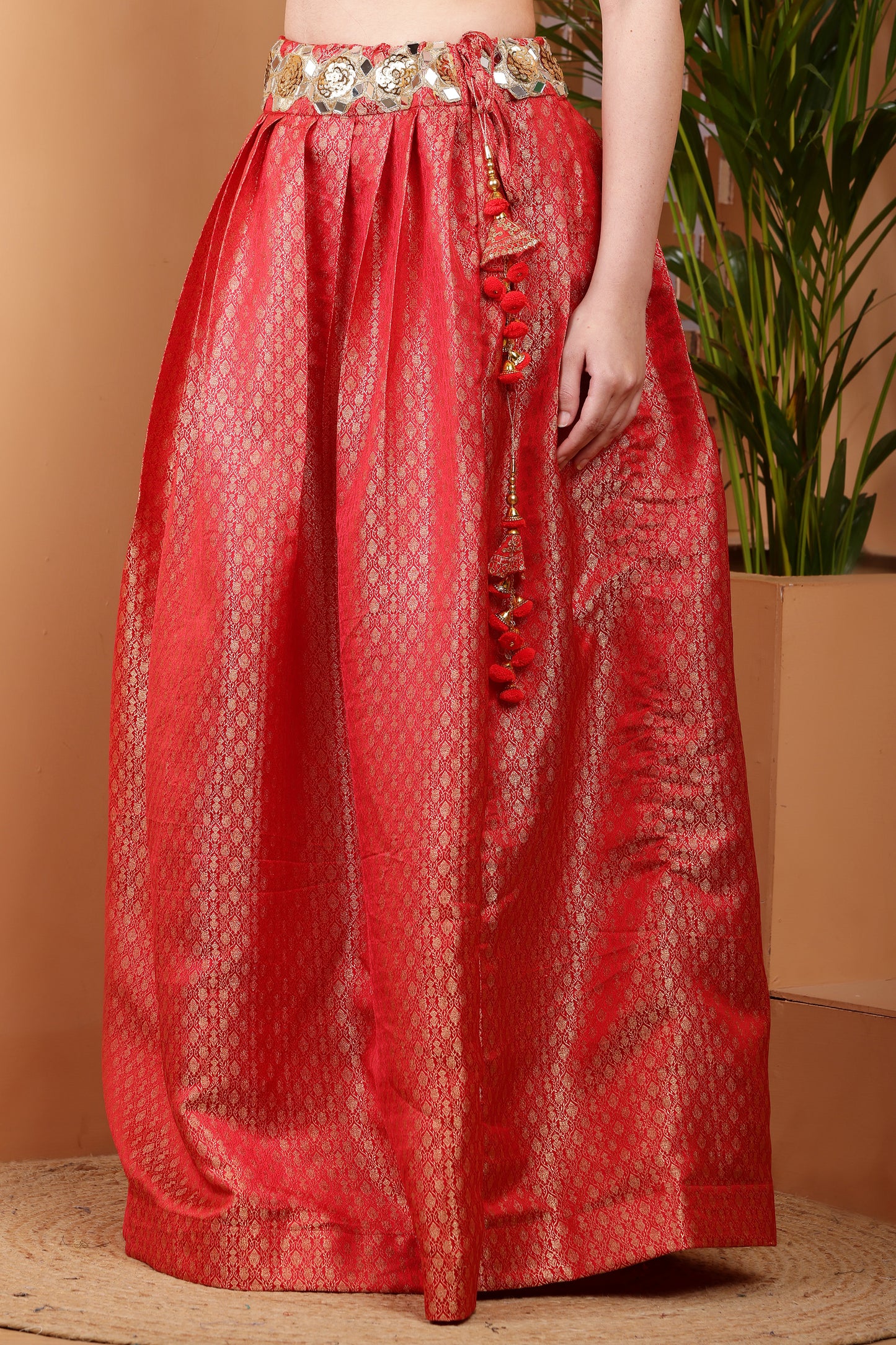 Radiance red backless crop top with skirt