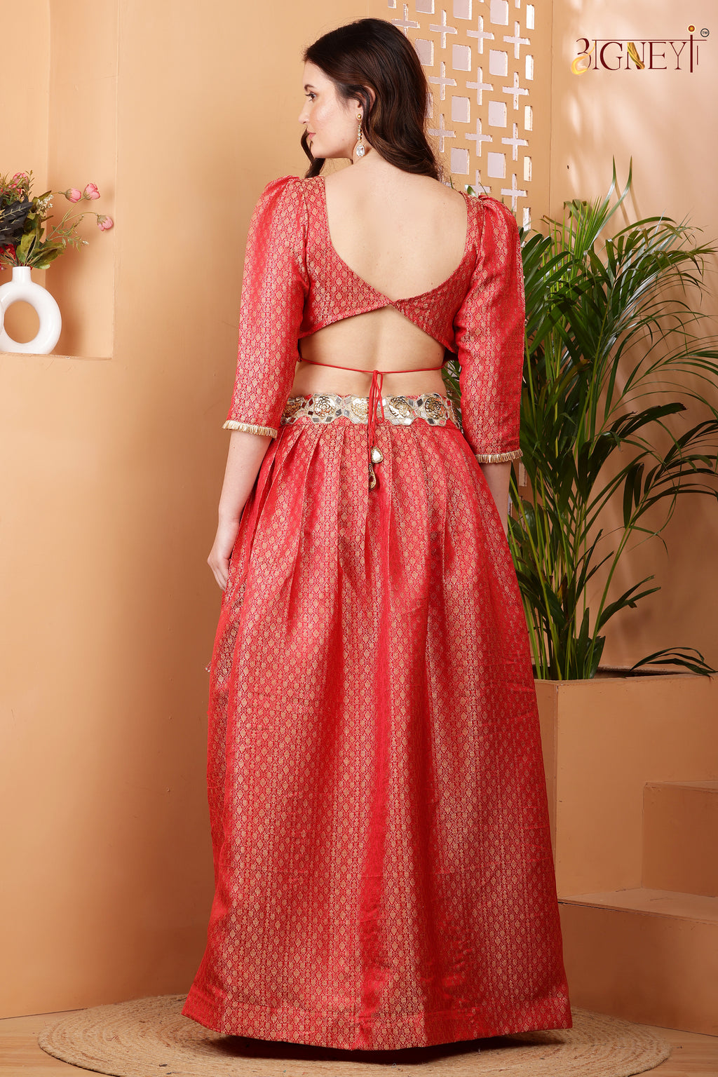Radiance red backless crop top with skirt