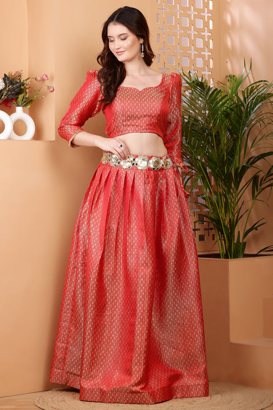 Radiance red backless crop top with skirt