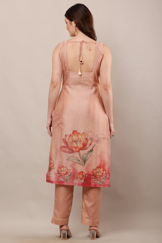 Elegant Floral Organza Ensemble - Coral