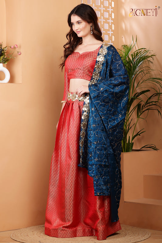 Radiance red backless crop top with skirt